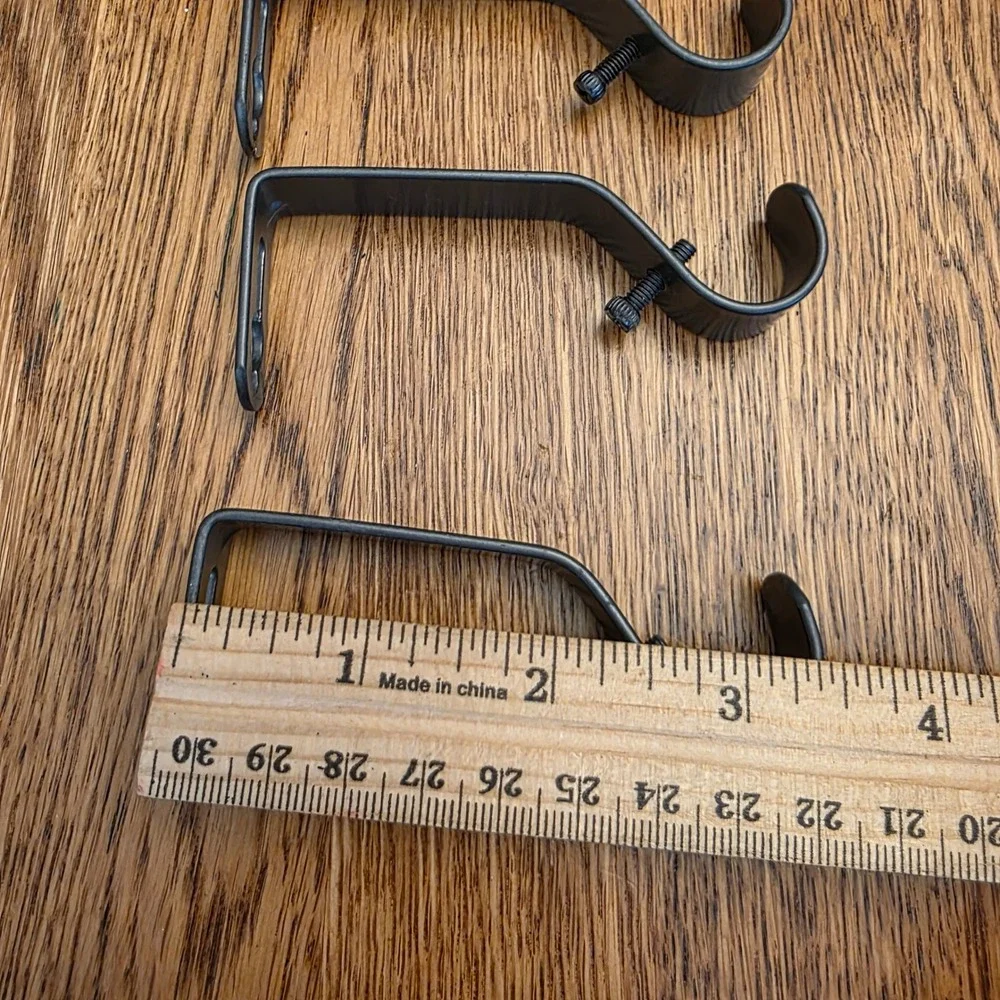 Set of 3 Matte Black Metal Curtain Rod Brackets Adjustable‎ Wall Mount Hardware